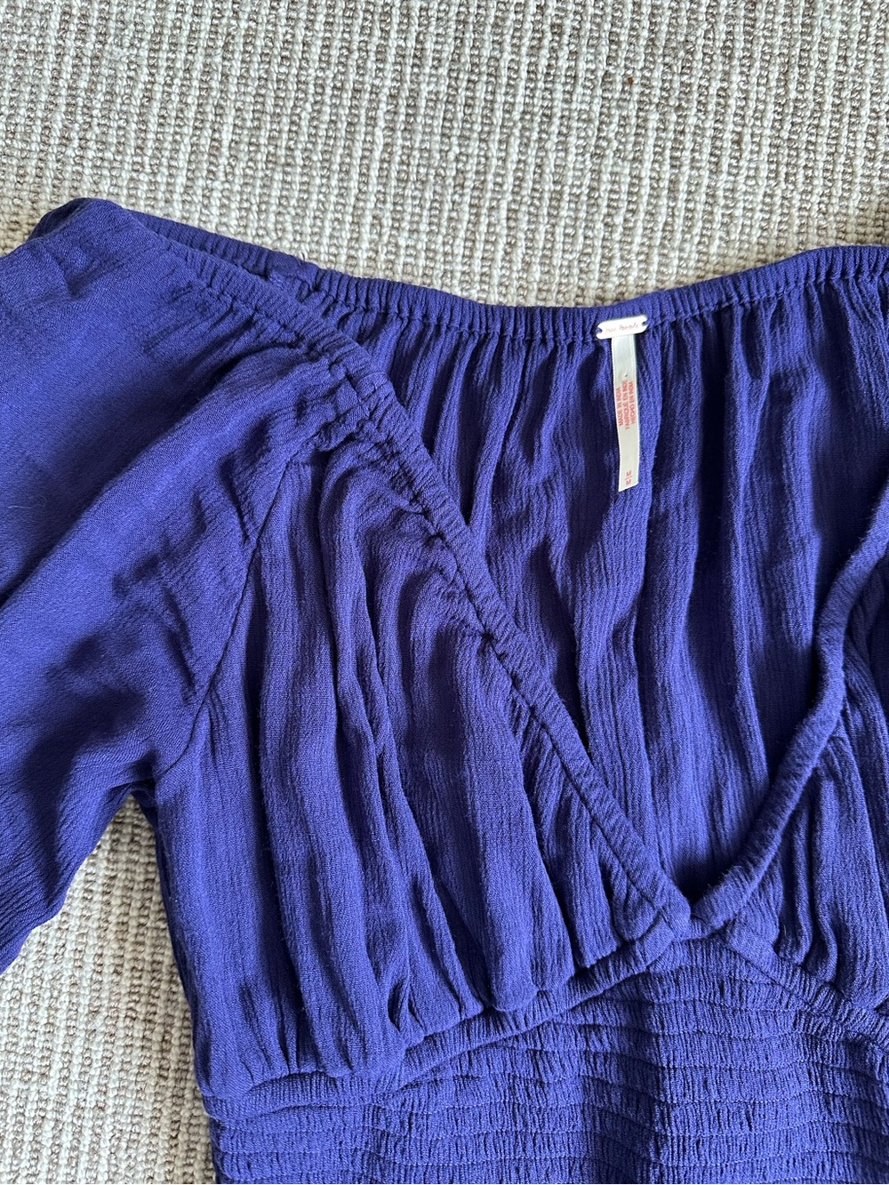 Free People Blue / Purple V Neck Maxi Dress Dixie with Smocked Waist Boho - Picture 4 of 9